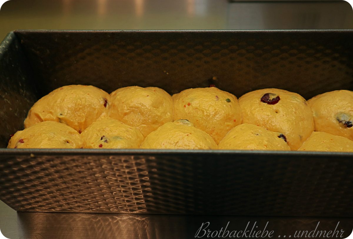 Kürbis-Brioche mit Cranberries und Pistazien - Brotbackliebe ... und mehr